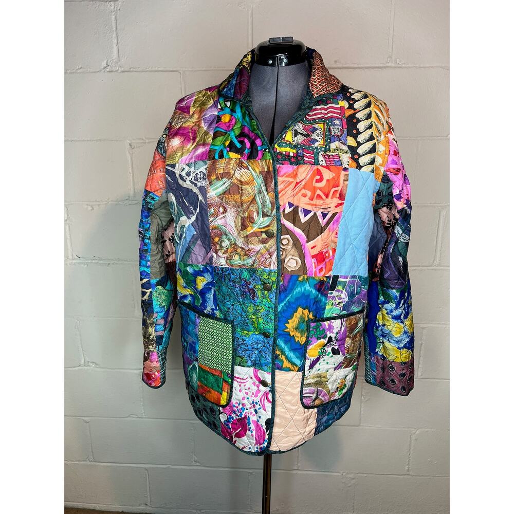 Jacket Quilted silk reversible bright green blue pink